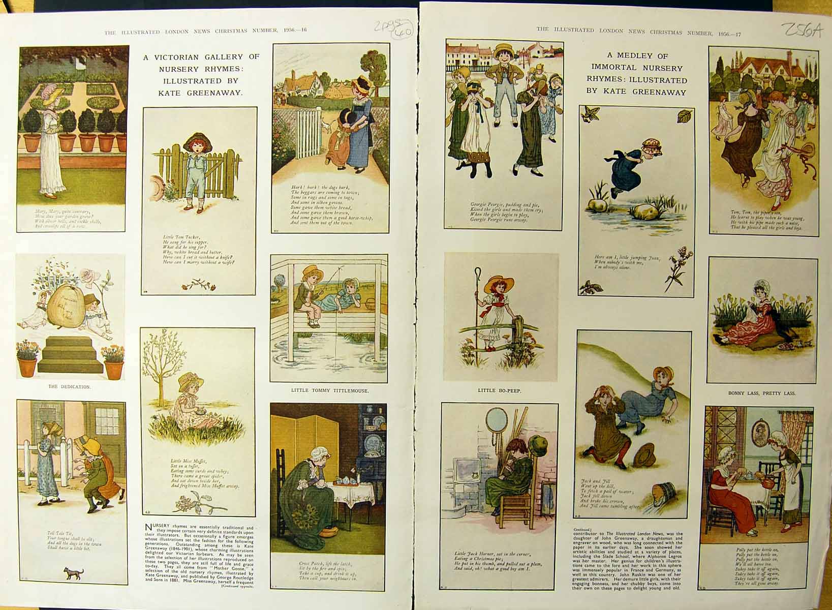 Old Vintage Print Medley Nursery Rhymes Gallery K Greenaway 1956Pages 20th