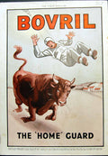 Antique Old Print Bovril Home Guard Parachutist Bull Charging 1942Pages 20th