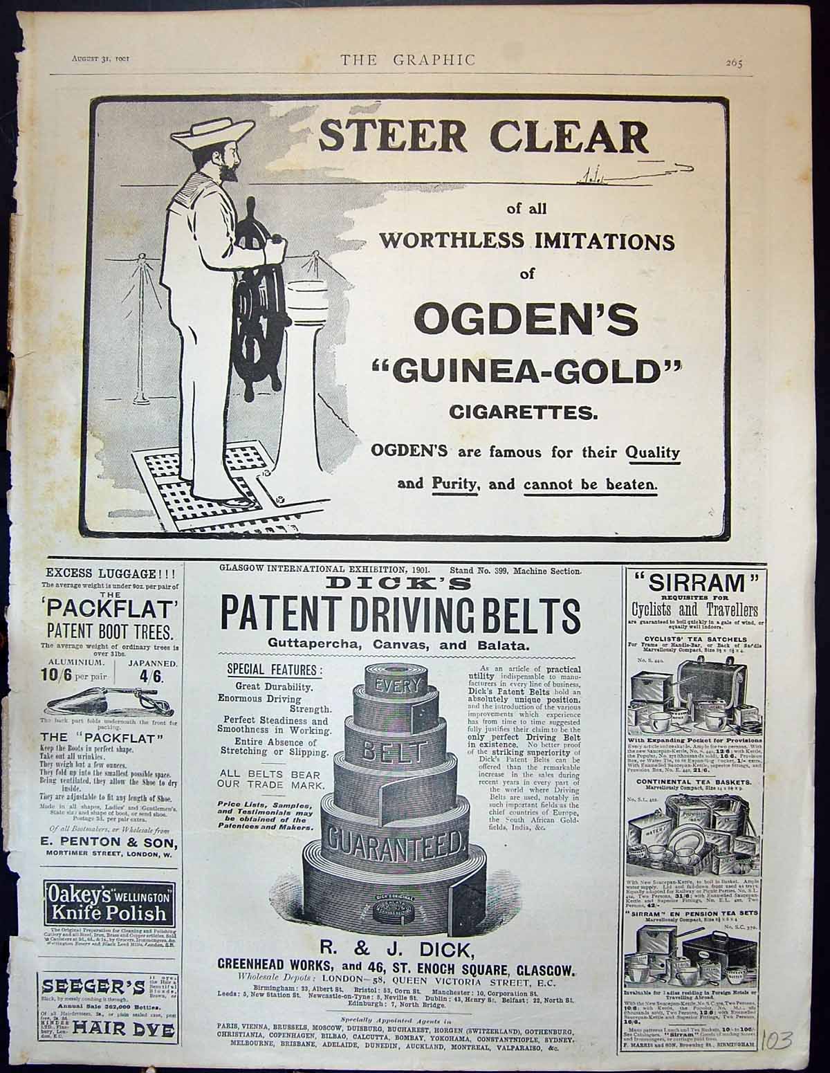 Antique Old Print 1901 Advertisement Ogdens Guinea GCigarettes Dick Greenhead