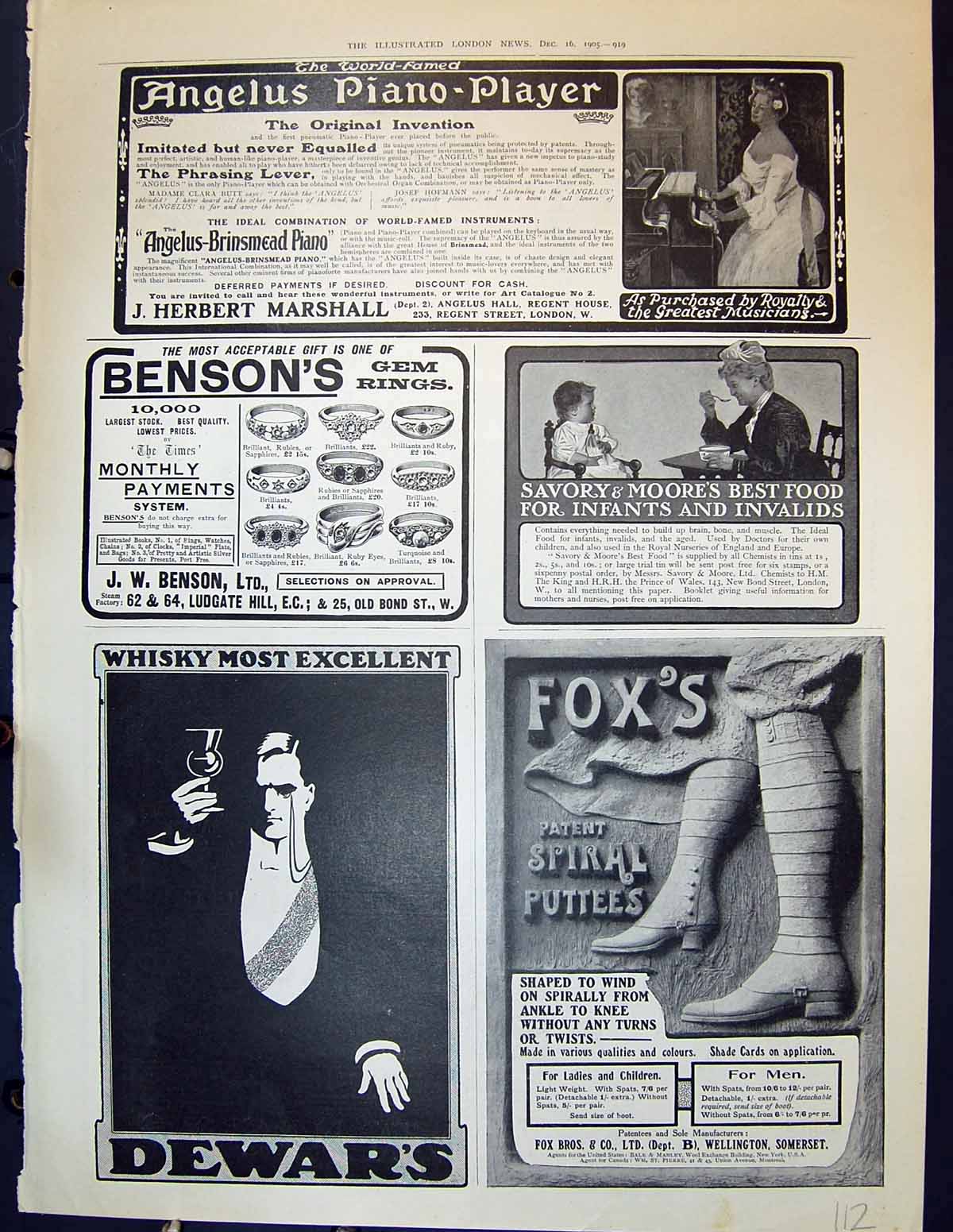 Old 1905 Angelus Piano Player Benson Dewars Whisky Fox Spiral Puttees 20th