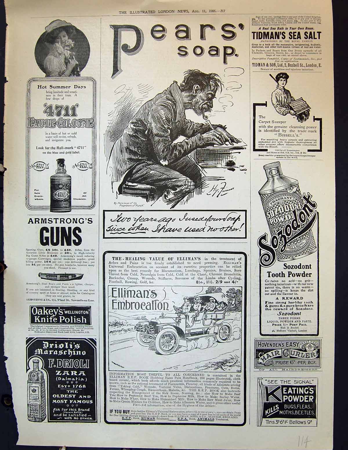 Old 1906 Pears Soap Sozodont Tooth Powder Ellimans Embrocation Drioli 20th