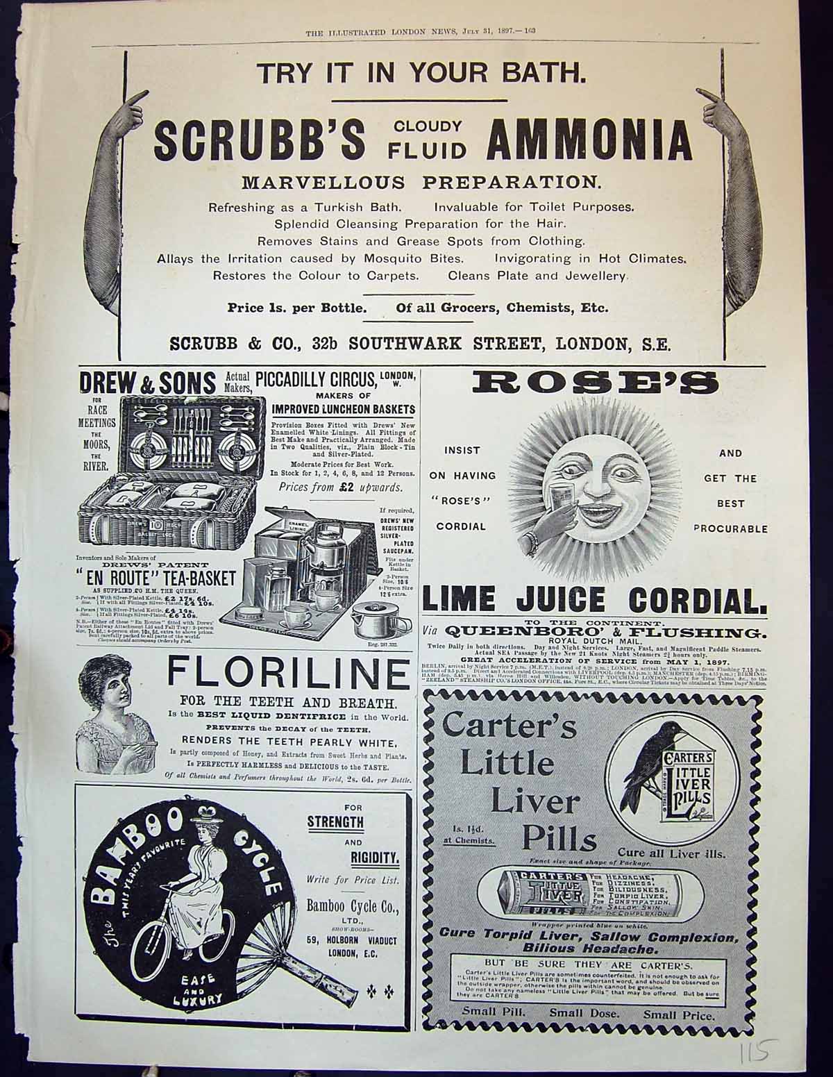 Old 1897 Scrubb'S Ammonia Drew Roses#S Lime Cordial Bamboo Carters Li Victorian