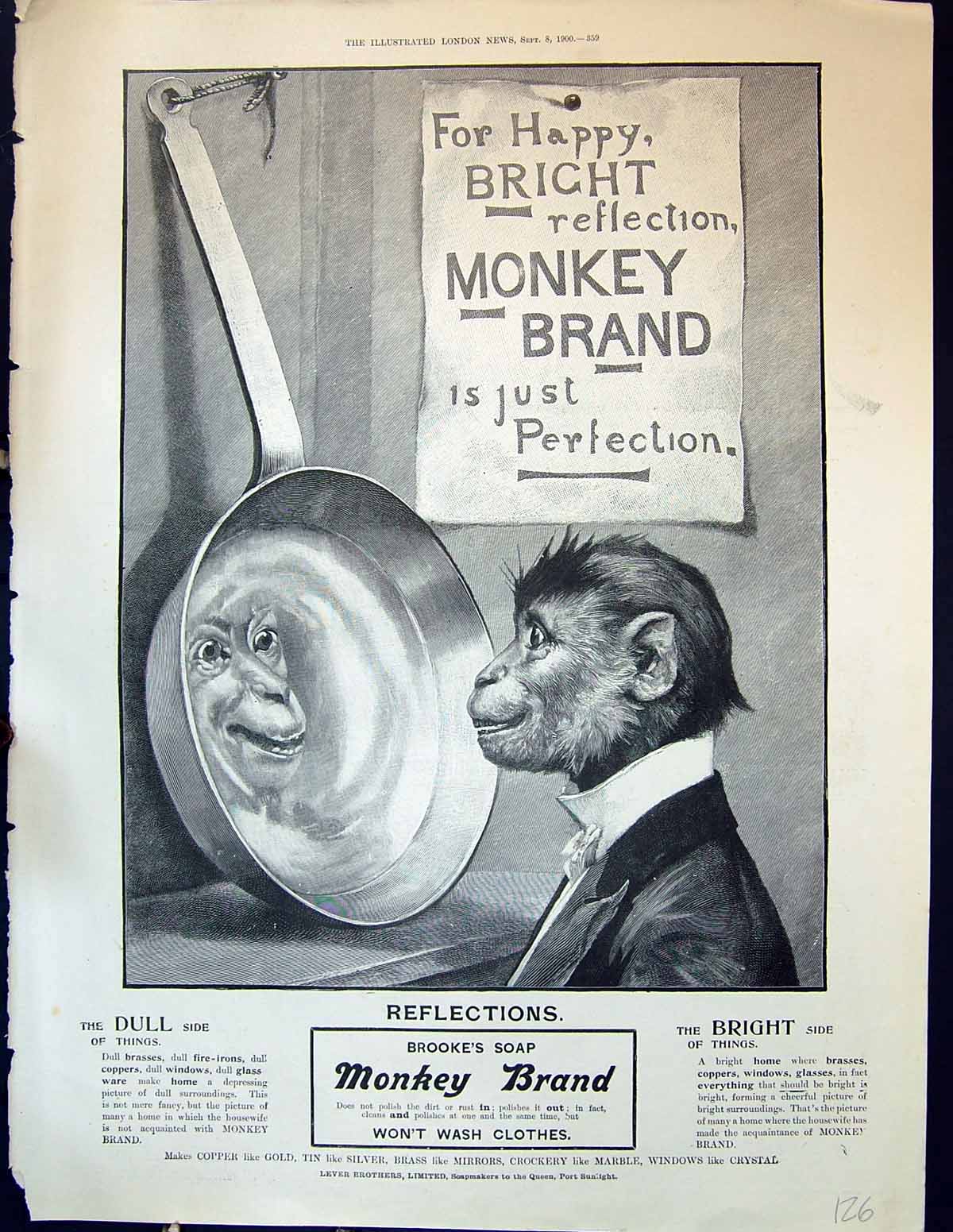 Antique Print Advertisement Brokke'S Monkey Brand Soap Lever Brothers 1900 20th