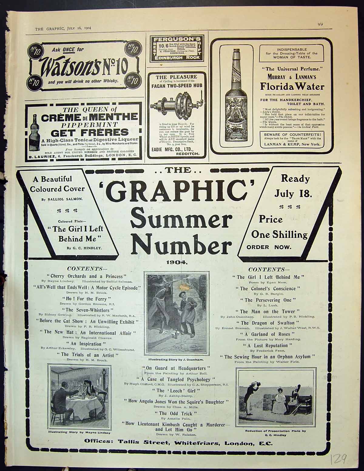 Old Print 1904 Graphic Watson'S Whisky Cräme Menthe Florida Water Murray 20th