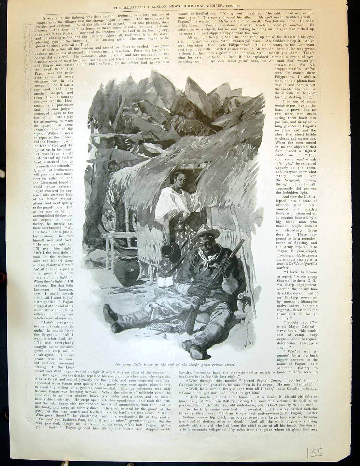 Original Old Antique Print 1905 Mountains Scene House Man Gun Wife 20th Century