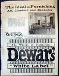 Old Print 1904 Dewars Whisky White Label Warings Furniture Advertisement 20th