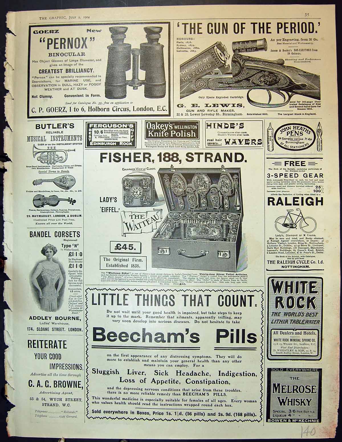 Antique Print Pernox Binocular Fisher Beechams Pills Lewis Gun Raleigh 1904