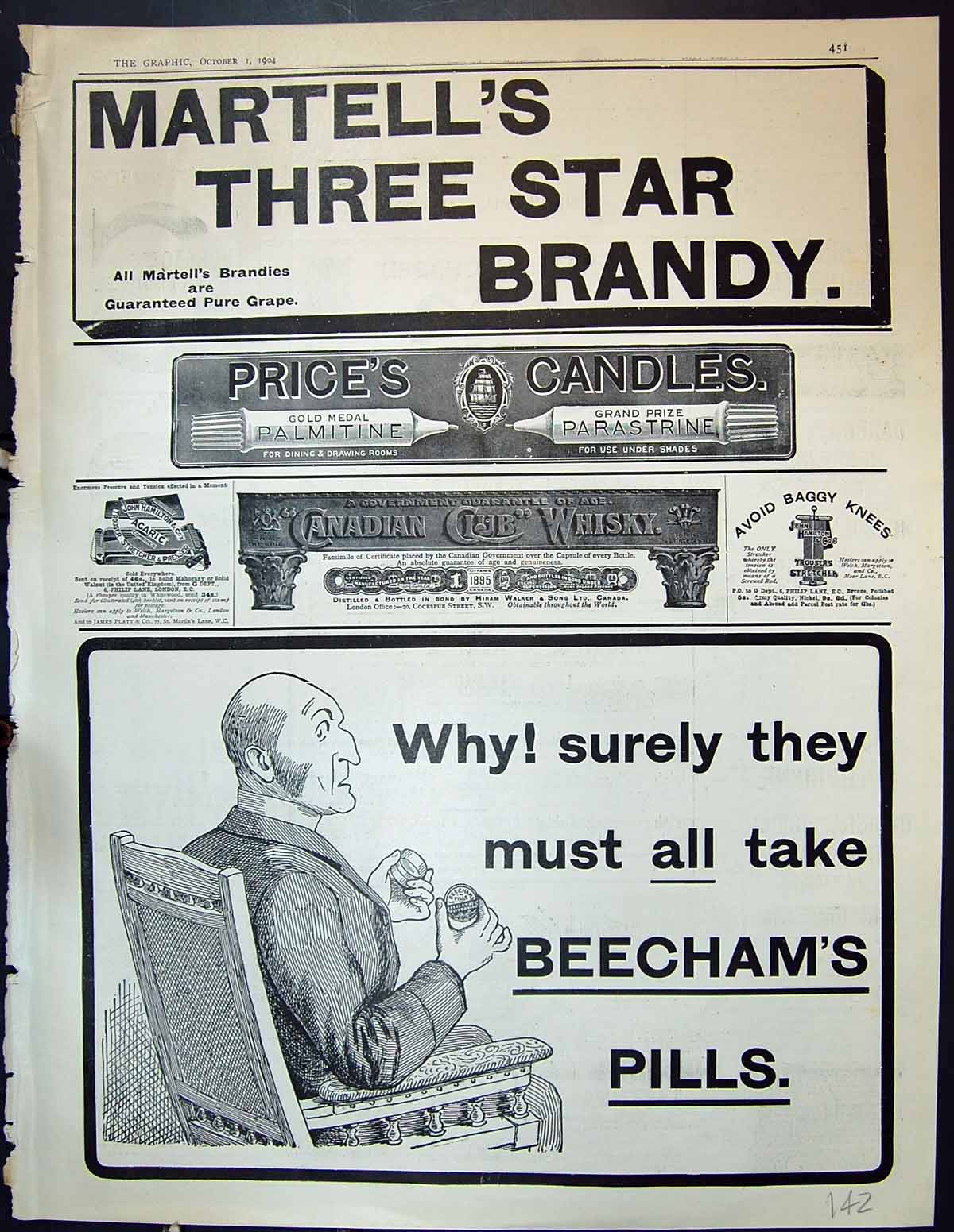 Old Advertisement Martell Brandy Price'S Candles Beechams Pills 1904 20th