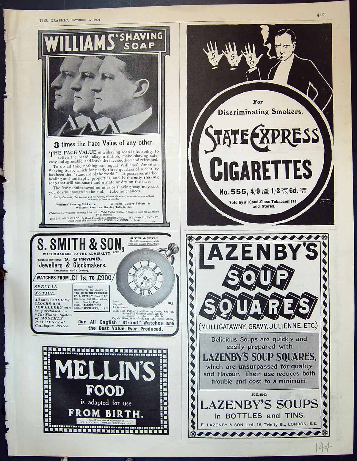 Old 1904 William'S Shaving Soap Express Cigarettes Smith Lazenby Soup 20th