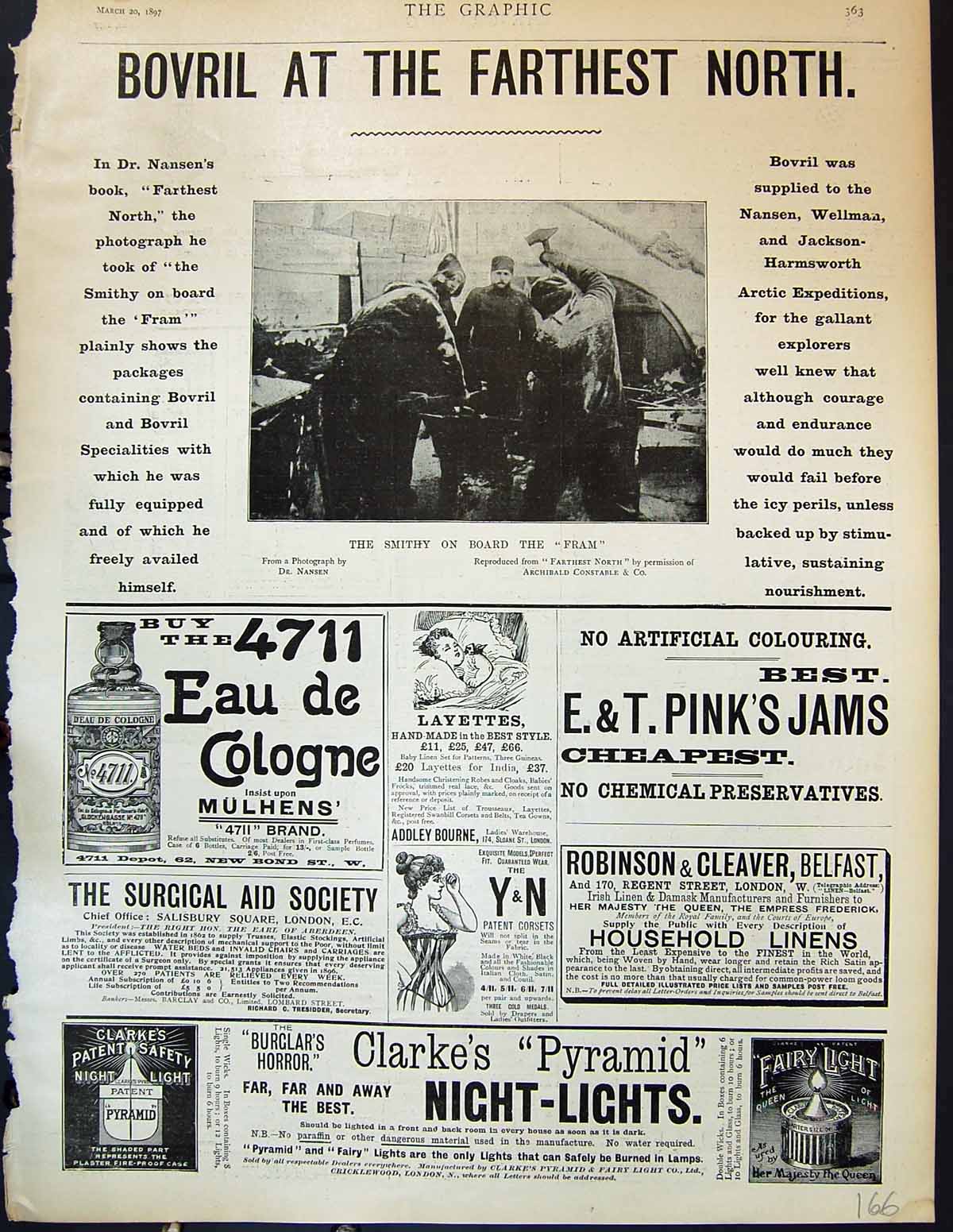 Old Print 1897 Advertisement Bovril Eau Cologne Pink'S Jams Clarkes Light 19th