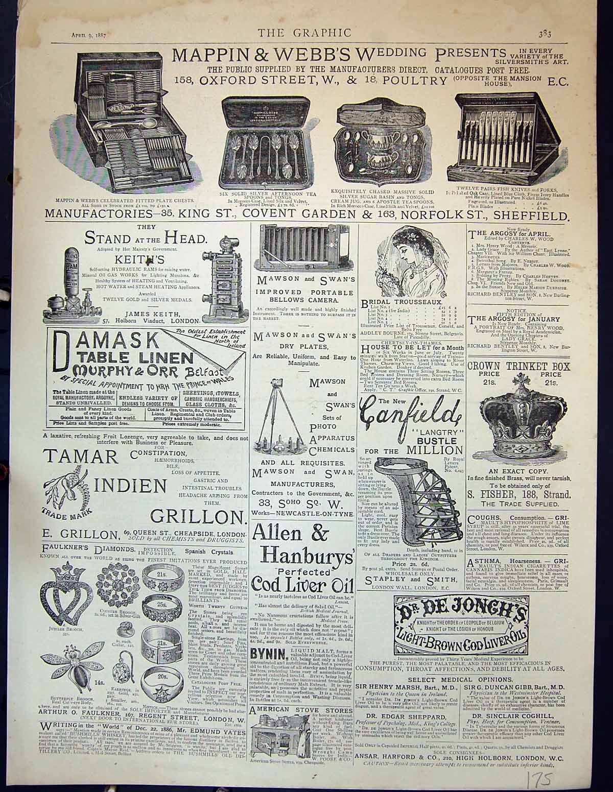 Old Advertisement Mappin Webb Damask Linen Allen Hanbury Grillon 1887 Victorian
