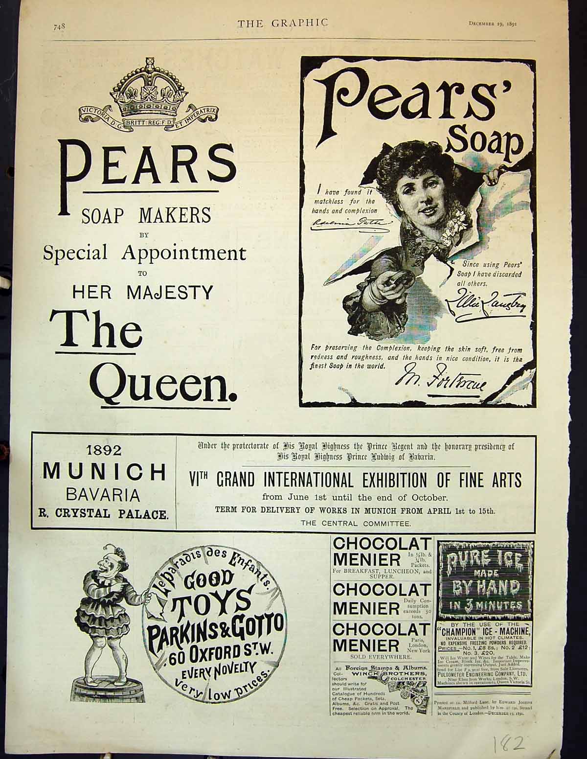 Old Print 1891 Advertisement Pears Soap Munich Bavaria Toys Parkin Gotto 19th