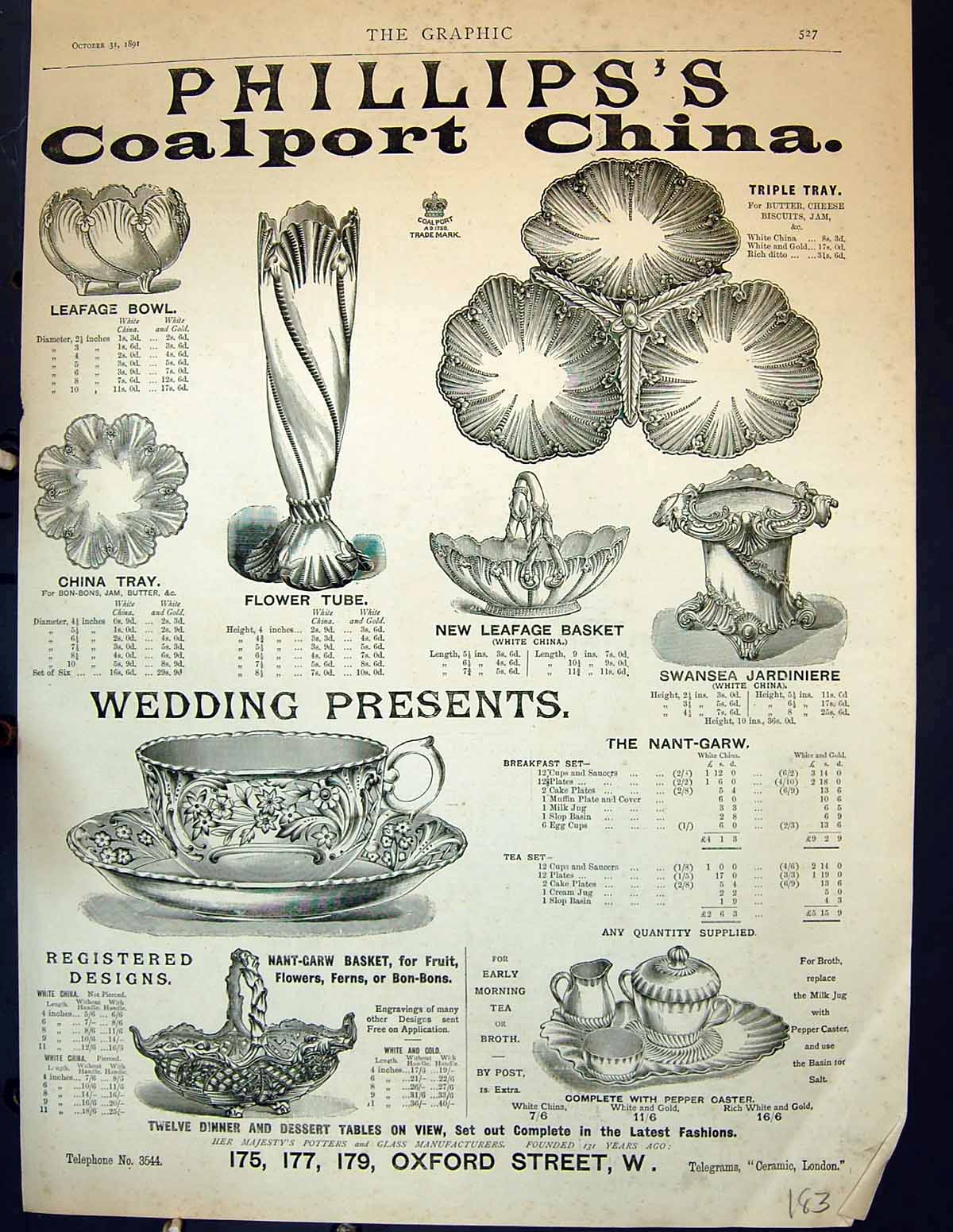 Antique Print 1891 Advertisement Phillips'S Coalport China Wedding Presents