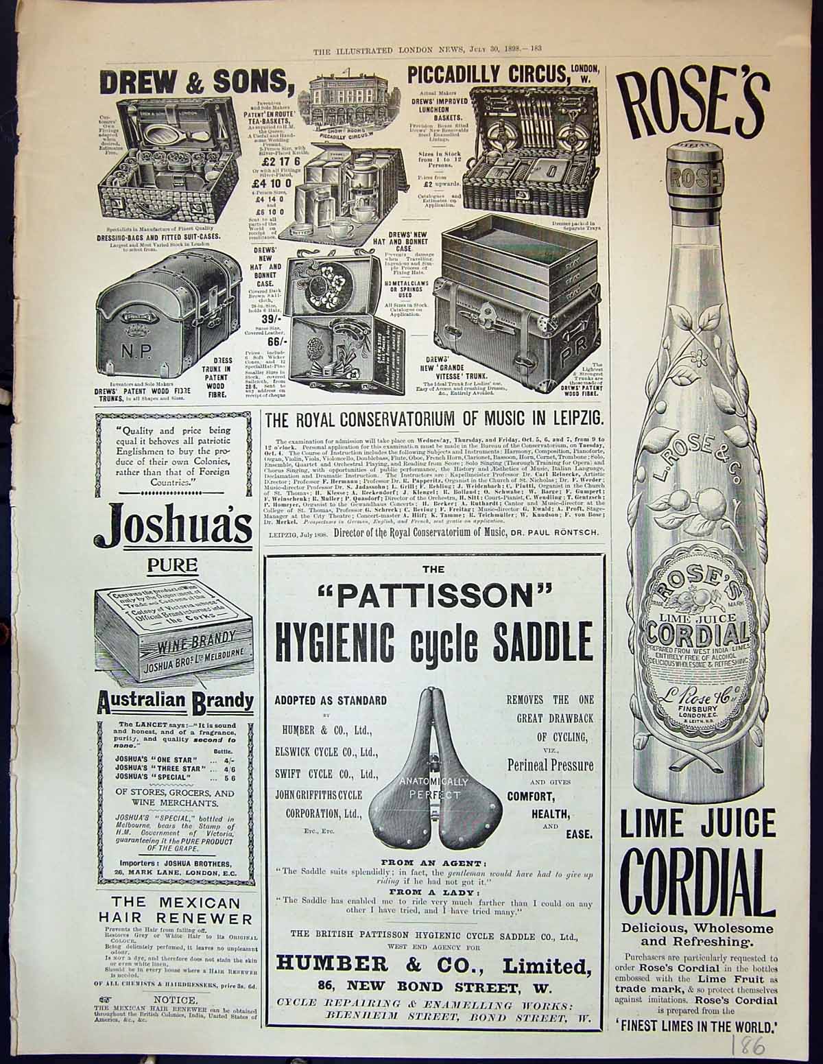 Old Drew Sons Rose'S Lime Juice Cordial Joshua Wine Brandy Humber 189 Victorian
