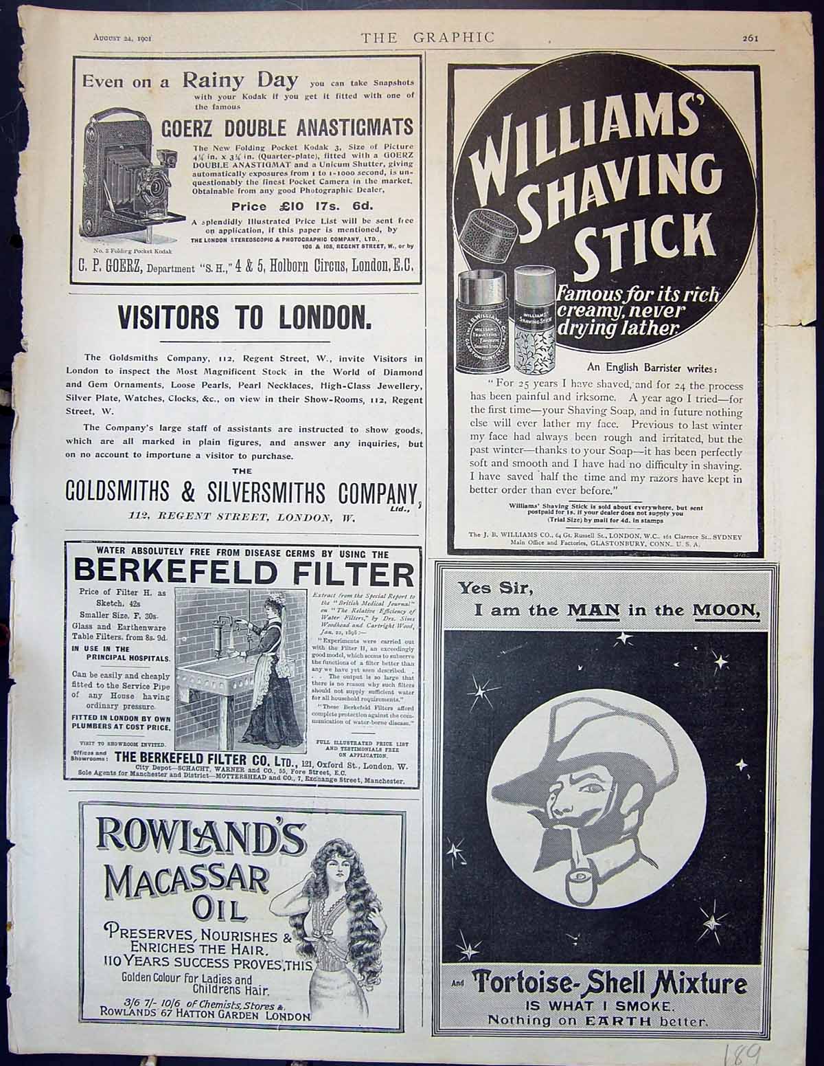 Old Print 1901 Goerz Gsmith Williams Shaving Stick Berkefeld Rowlands Oi 20th