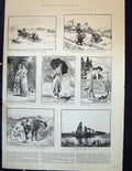 Old 1884 Hunting Poland Cornish Drying Ground Ladies Playful Kittens Victorian