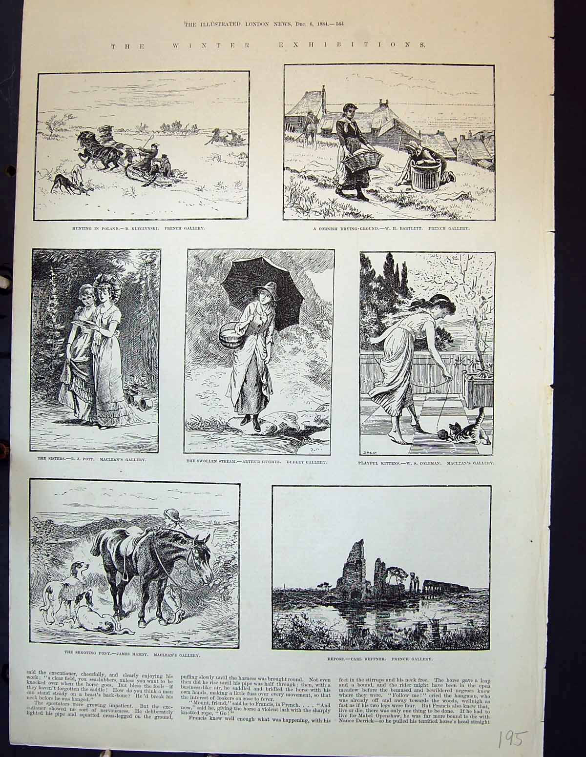 Old 1884 Hunting Poland Cornish Drying Ground Ladies Playful Kittens Victorian