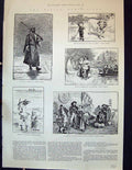 Old 1884 Winter Art Exhibition Guard Little Girl Dog Stick Image-Sell Victorian