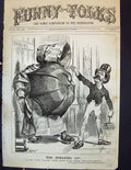 Original Old Antique Print 1885 Funny Folks Comedy Man Umbrella Street Scene