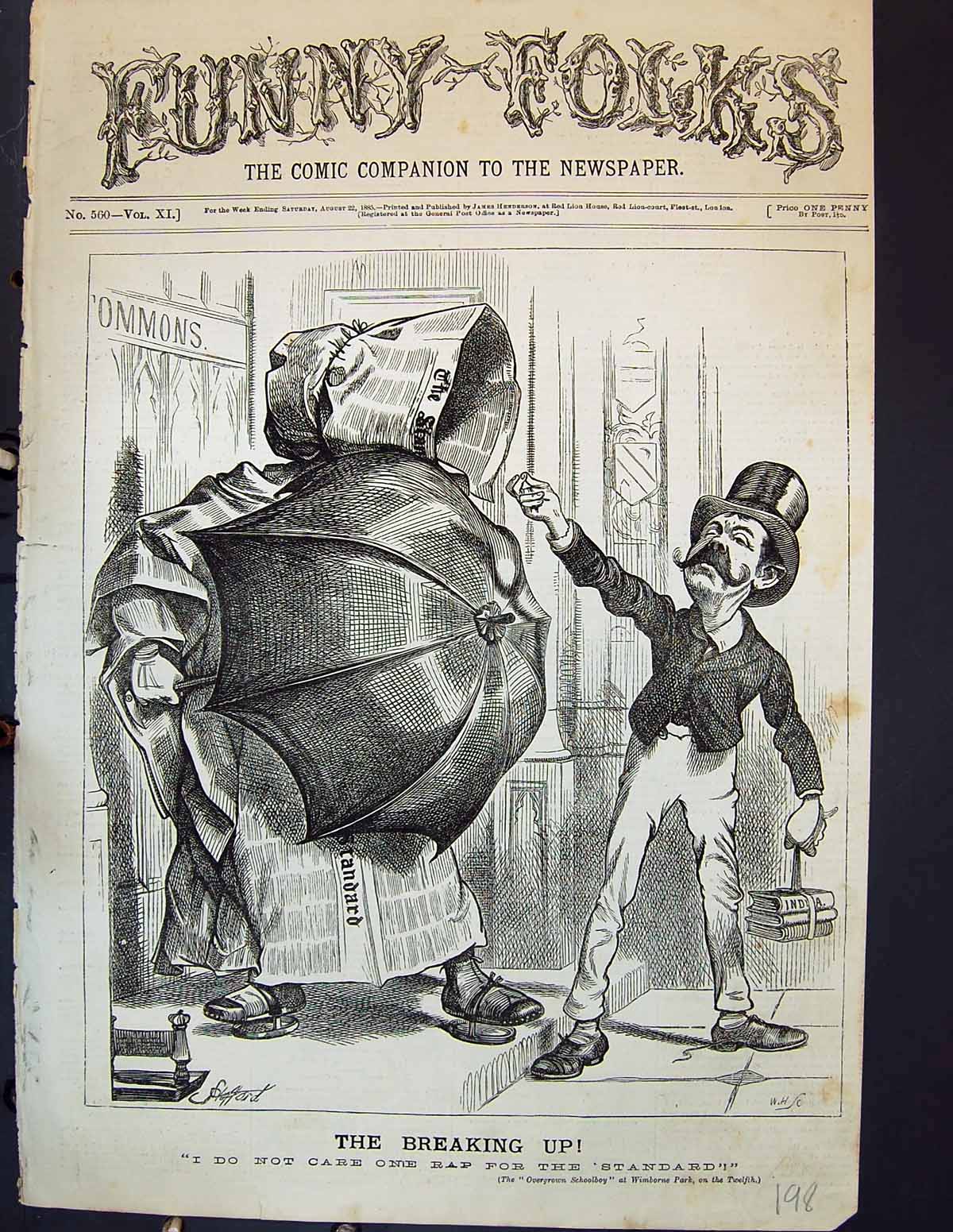 Original Old Antique Print 1885 Funny Folks Comedy Man Umbrella Street Scene