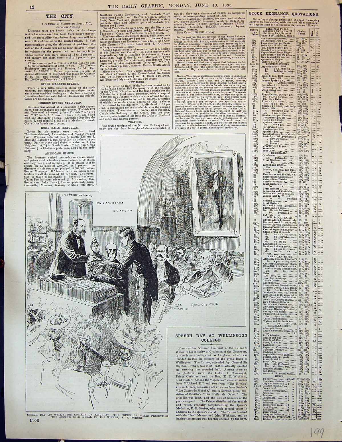 Antique Print 1893 Speech Day Wellington College Prince Wales Queens GMedal