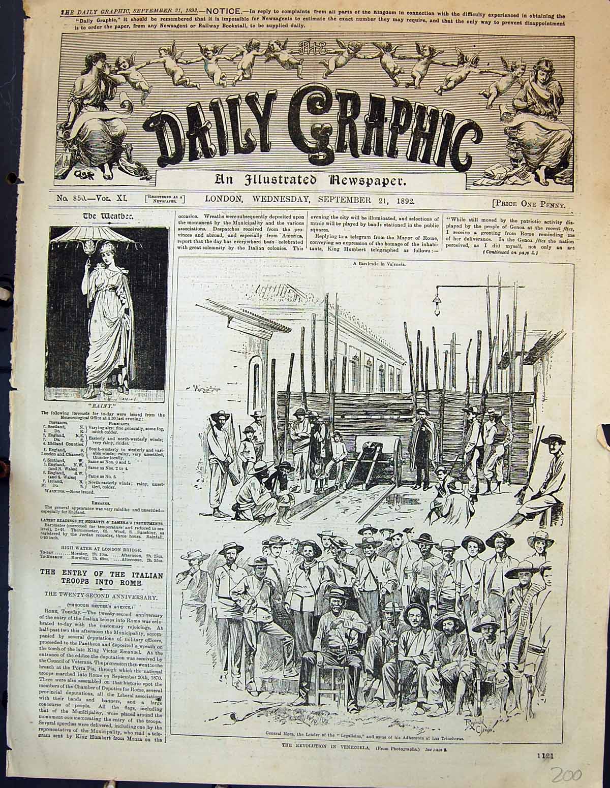 Antique Print 1892 Revolution Venezuela General Mora Legalistas Trincheras 19th