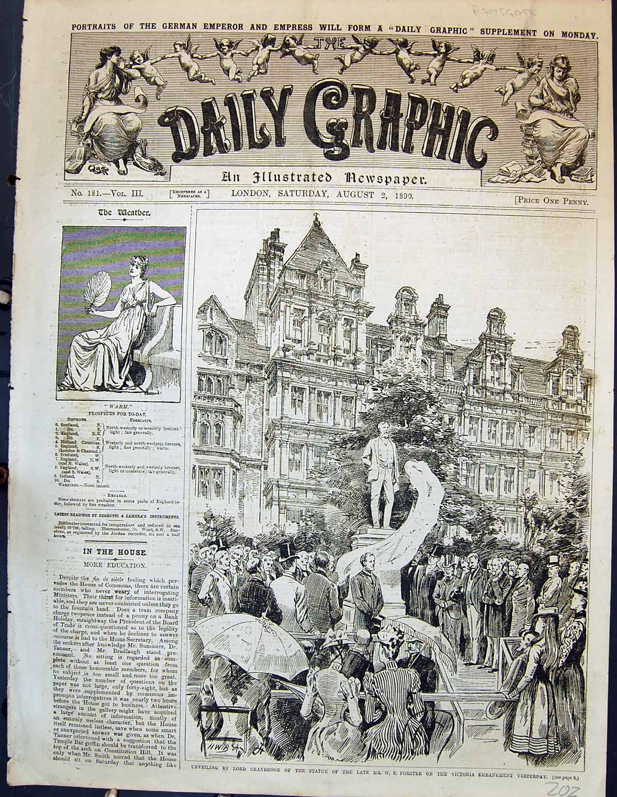 Old 1899 Unveiling Statue Lord Cranbrook Forster Victoria Embankment Victorian