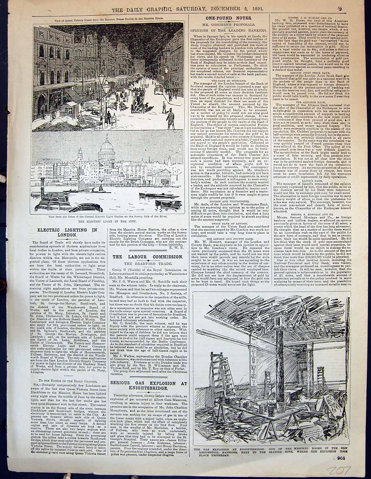 Old Print 1891 Gas Explosion Knightsbridge Electric Light Station London 19th
