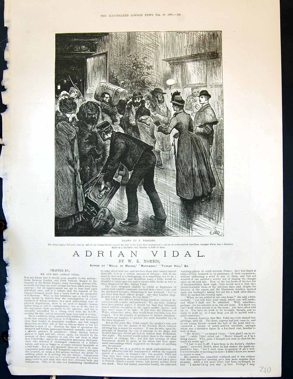 Old Print Railway Station Travellers Hotel Scene Norris Illustration 1885 19th