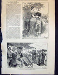 Original Old Antique Print 1880 Chaperon Ladies Fashion Dresses Romance 19th