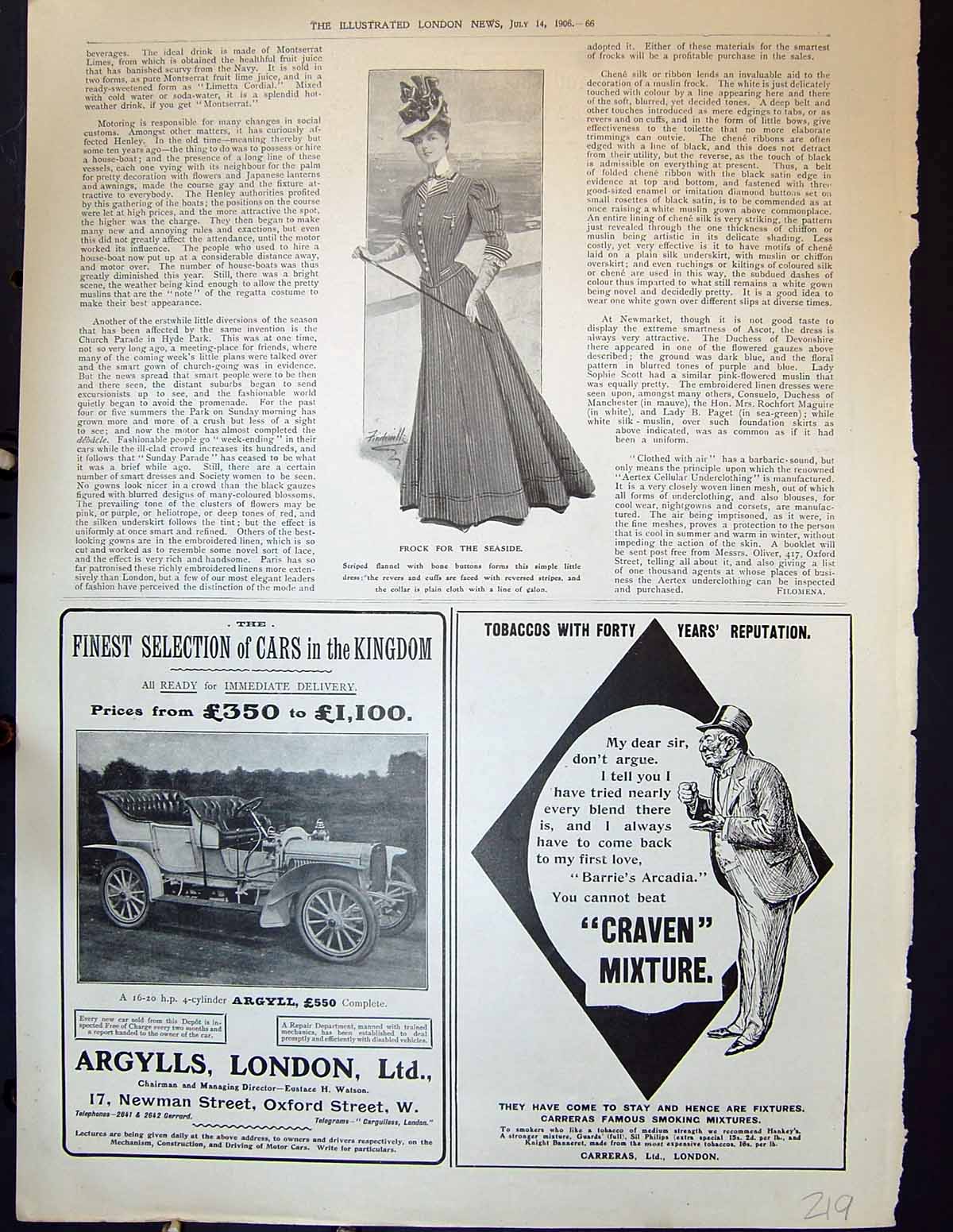 Old 1906 Ladies Frock Seaside Argylls Motor Car Craven Tobacco Mixtur 20th