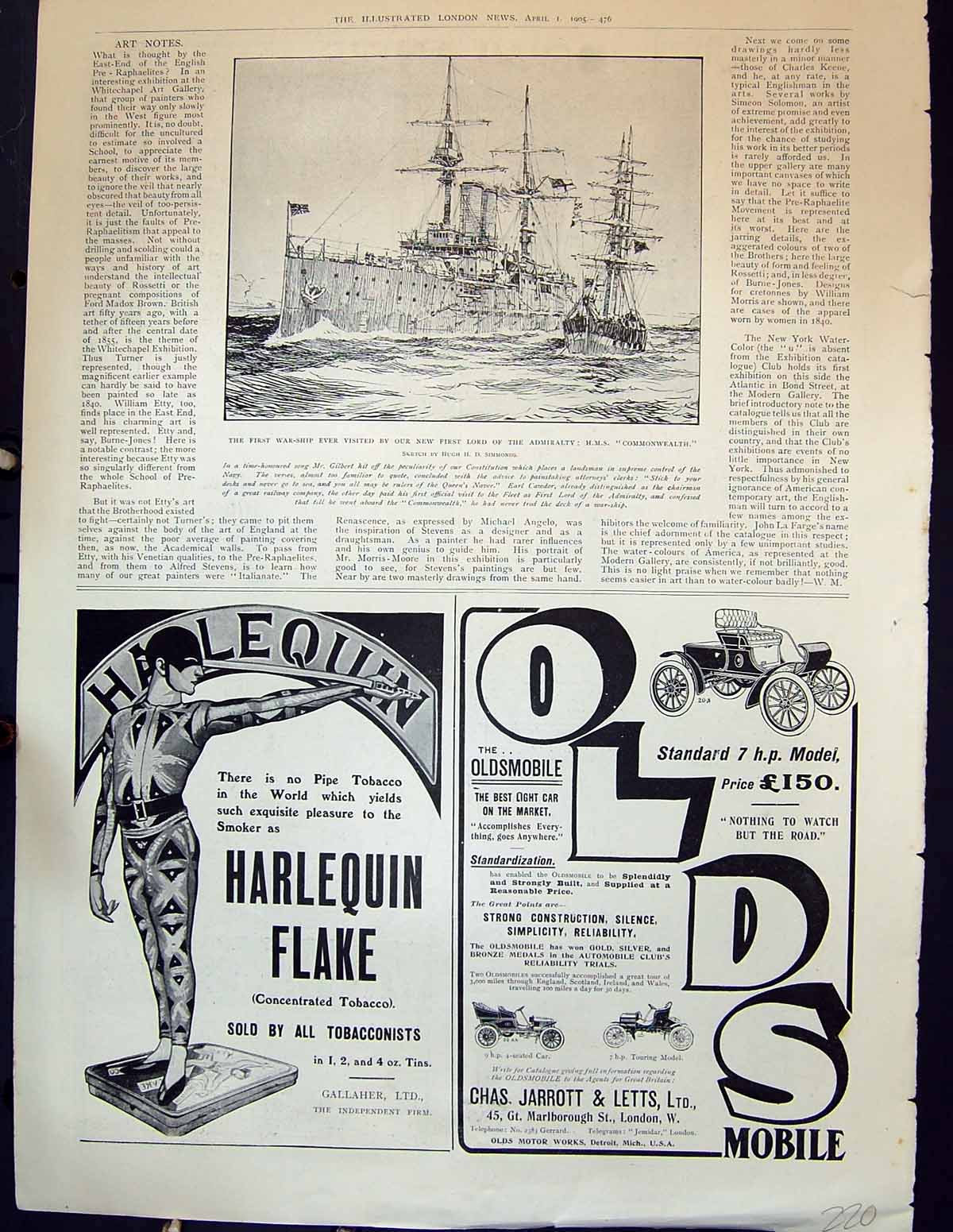 Old Print 1905 War Ship Commonwealth Harlequin Tobacco Jarrott Letts Car 20th