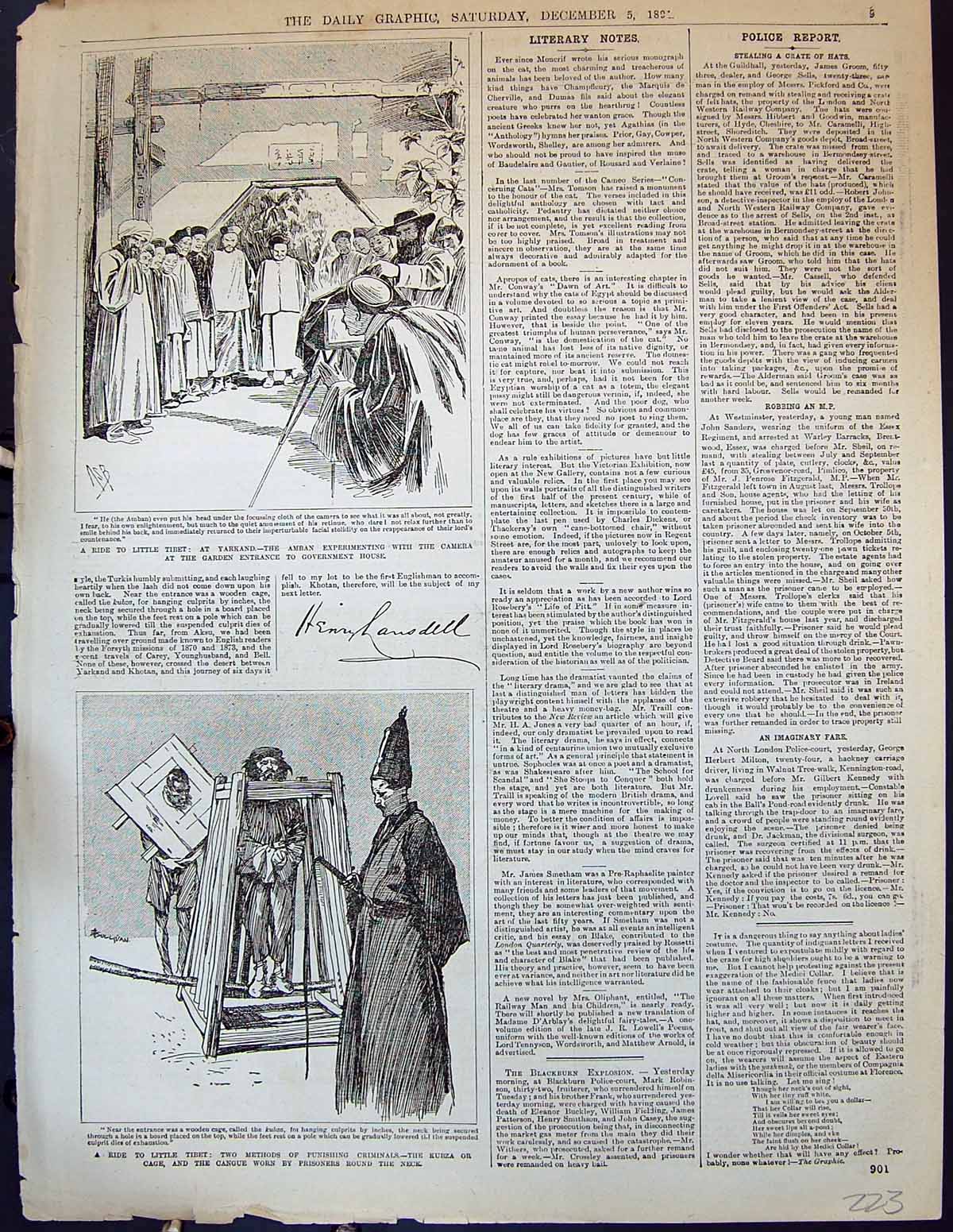 Antique Old Print 1891 Tibet Yarkand Amban Camera Government House Kubza Cage