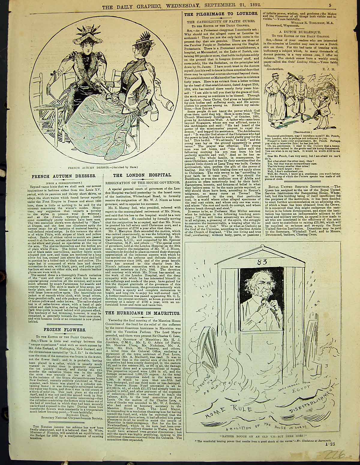 Old Antique Print 1892 French Autumn Dresses Gladstone Yarmouth Elections 19th