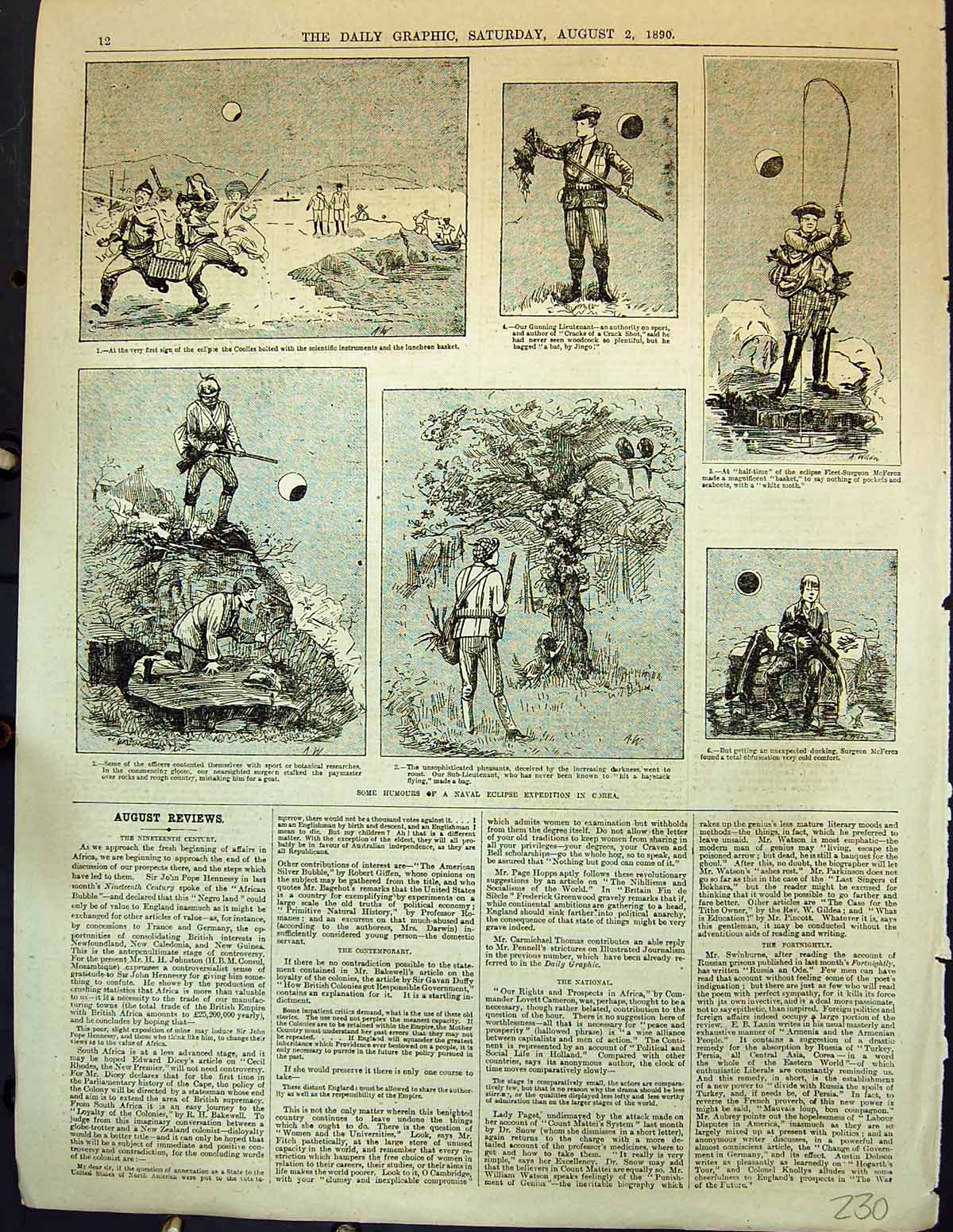 Antique Print 1890 Humours Naval Eclipse Expedition Corea Astronomy Hunting
