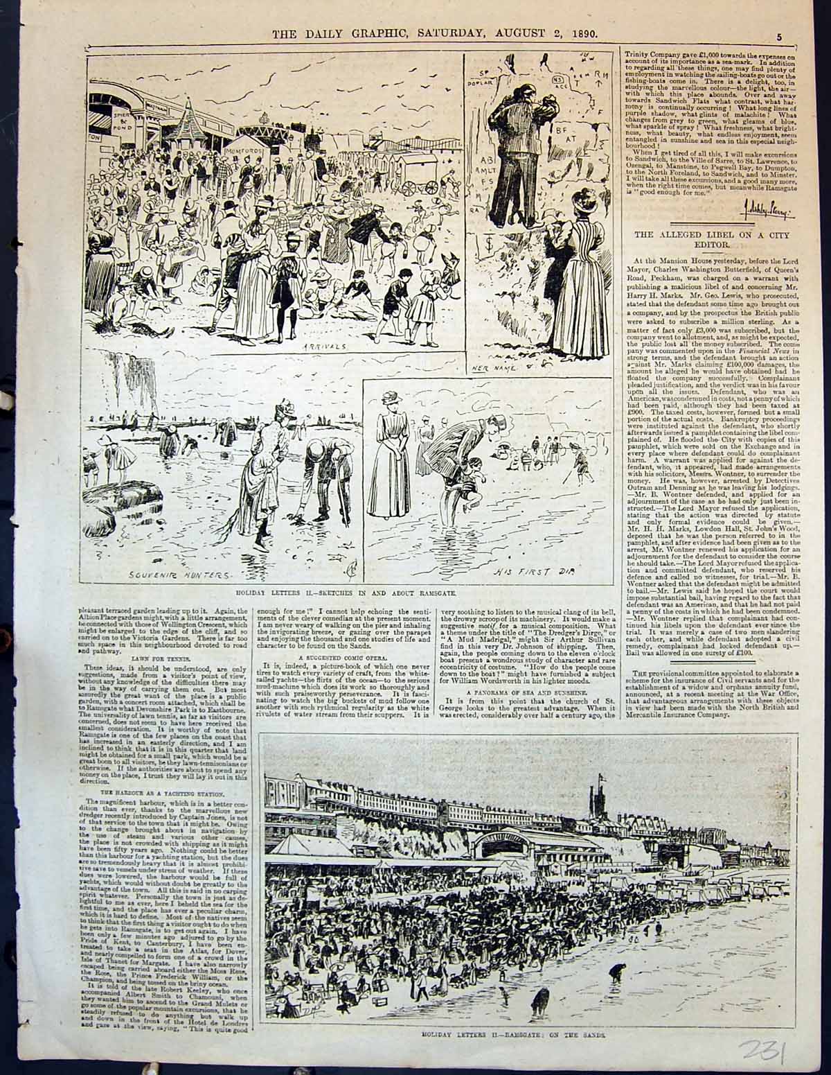 Antique Old Print 1890 Hay Tourists Ramsgate Beach Seaside Scene Sands Sea 19th
