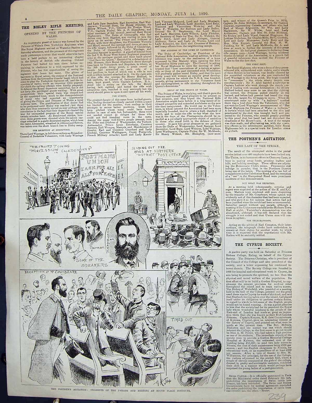 Antique Old Print 1890 Postmen Agitation Parade Meeting South Place Institute
