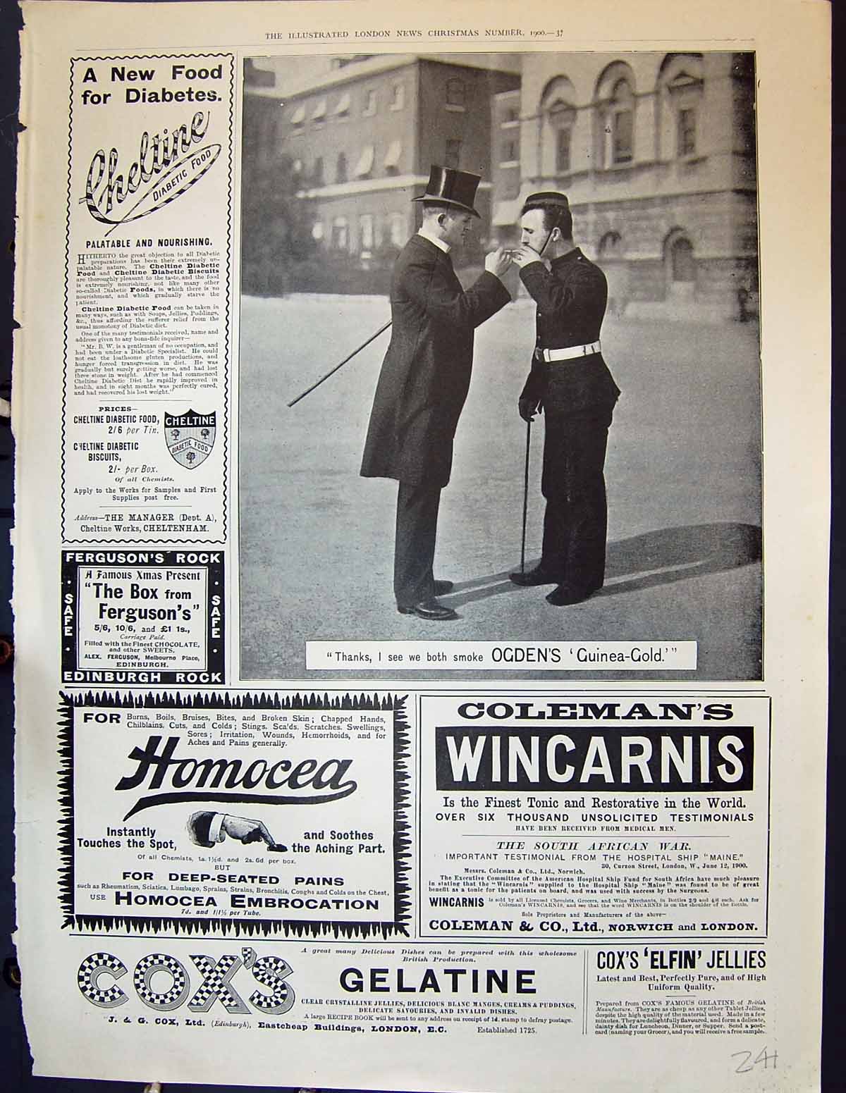Old Print 1900 Advertisement Ogdens Cigarettes Coleman Gelatine Homocea 20th