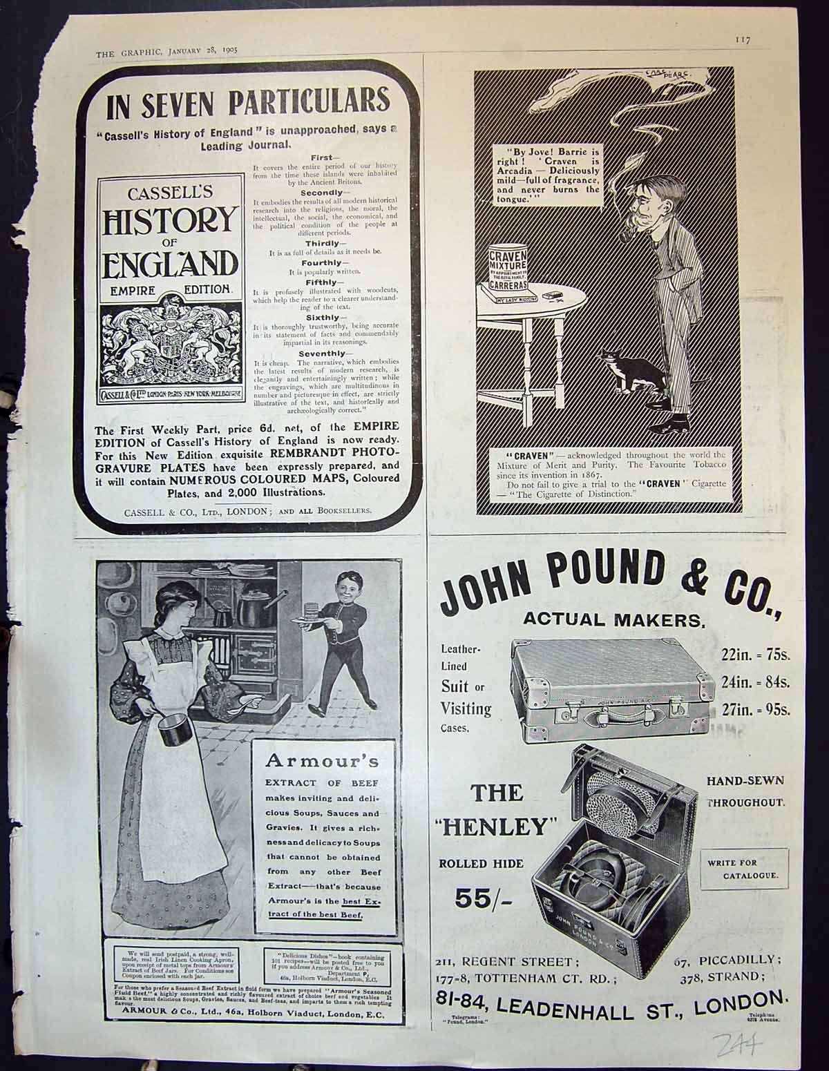 Old Advertisement Craven Cigarettes Cassell Armour John Pound Cases 1