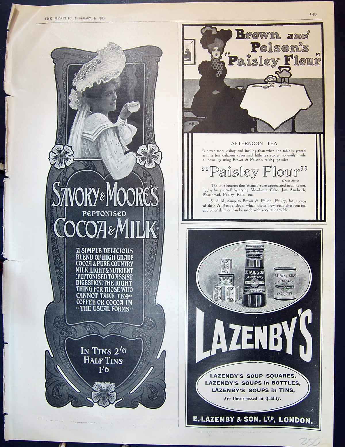 Antique Old Print 1905 Advertisement Savory Moore Milk Lazenby Paisley Flour