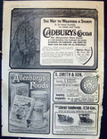 Old 1905 Cadbury'S Cocoa Smith Watches Allenbury'S Food Sunbeam Car 20th
