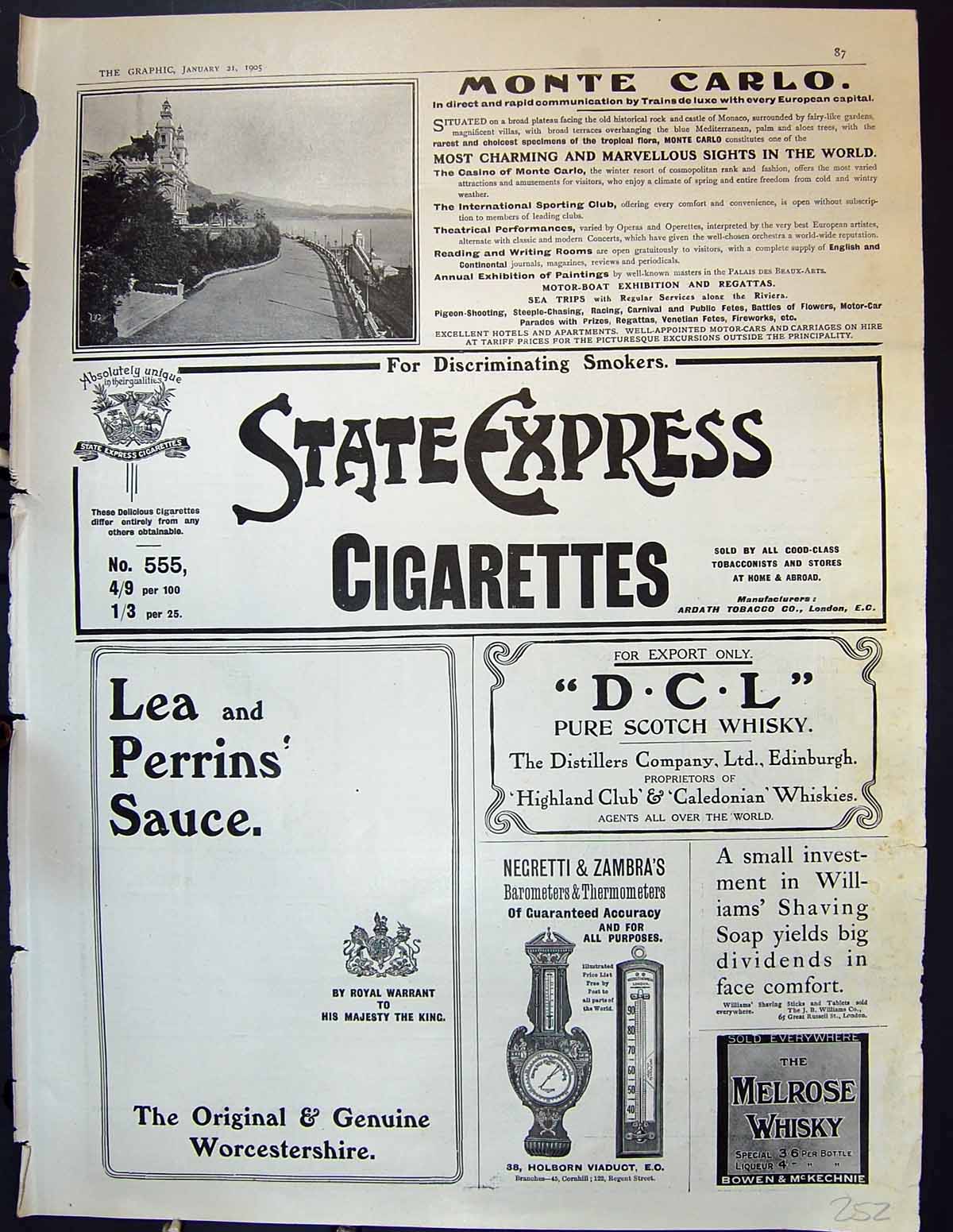Old Monte Carlo Express Cigarettes Whiksy Lea Perrins Negretti 1905 20th