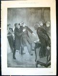 Old Antique Print 1900 Men Meeting Fainting Story Illustration Forestier 20th