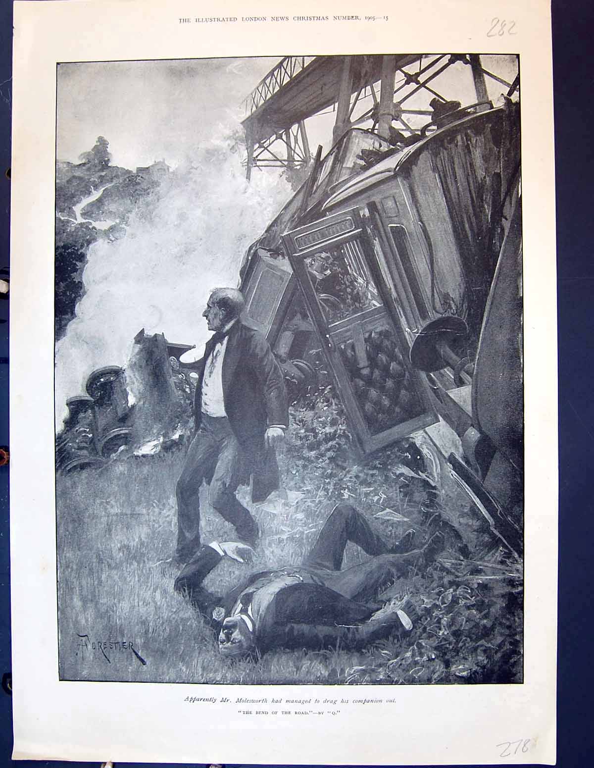 Old 1905 Train Crash Molesworth Injured Man Lady Table Chairs House 20th