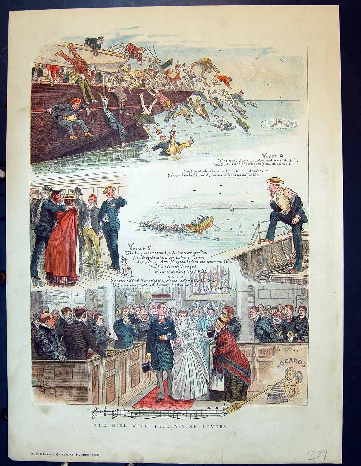 Old Antique Print 1889 Wedding Scene Life Boat Brookes Monkey Brand Soap 19th