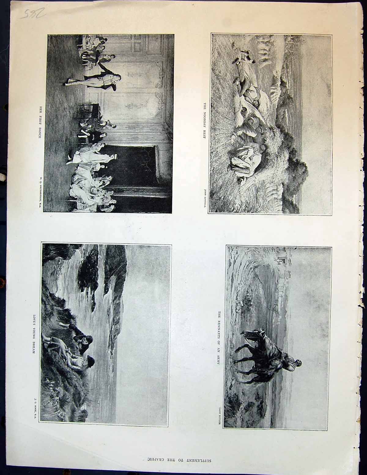 Antique Print Art Agriculture Horse Dancing Beach Romance River Boat Sheep