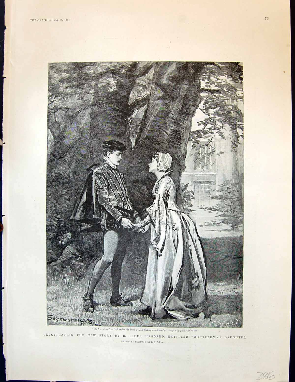Old 1893 Illustration Story Rider Haggard Montezuma Daughter Romance Victorian