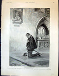 Antique Print 1893 Illustration Story Montezuma Daughter Man Praying Church