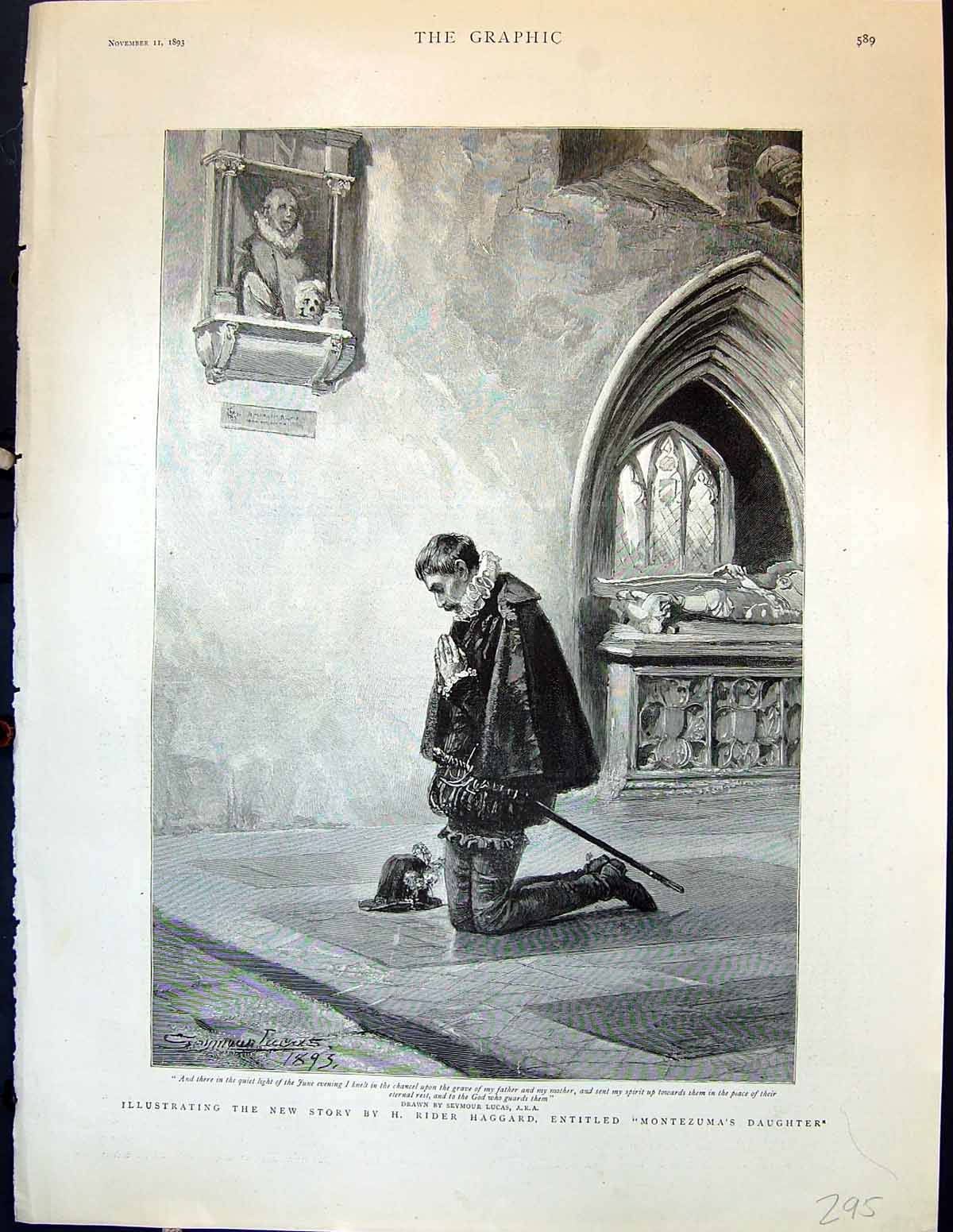 Antique Print 1893 Illustration Story Montezuma Daughter Man Praying Church