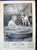 Antique Old Print 1900 Swan Washing Soap Lever Brothers Child Dog Wash Tub 20th